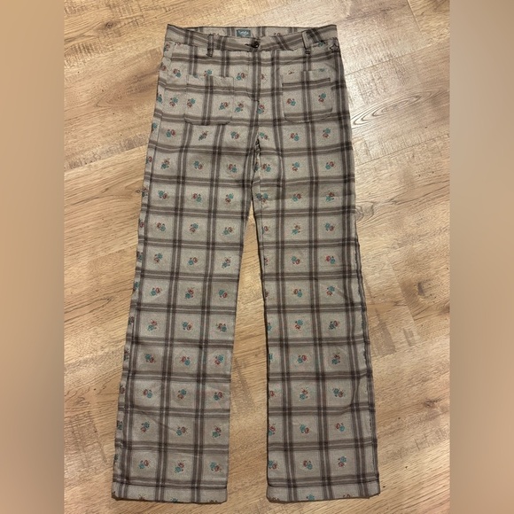Tocoto Vintage Girls Plaid Floral Trousers Beige Size 14Y - Picture 3 of 5